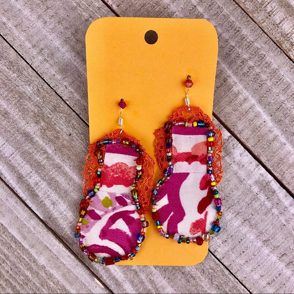 Earrings, Glass Bead Fiber Art Earrings NWT - Picture 4 of 6